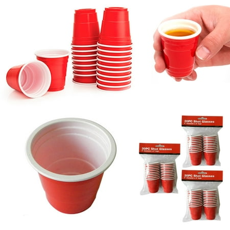 60 Red Cups 2oz Mini Plastic Hard Glasses Jello Jelly Shot Disposable