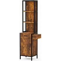 OmySalon Salon Station for Hair Stylist, Wall Mount Barber Stations, Hair Styling Storage Cabinet with 3-Tier Open Shelves,1 Drawer, 1 Cabinet & 3 Hot Tool Holders,Rustic Brown