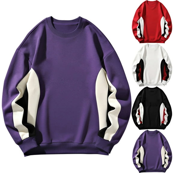 Fashionable Round Neck Sweatshirts for Men Purple Pullover Casual Long Sleeve Plus Size M Up to 65% off!