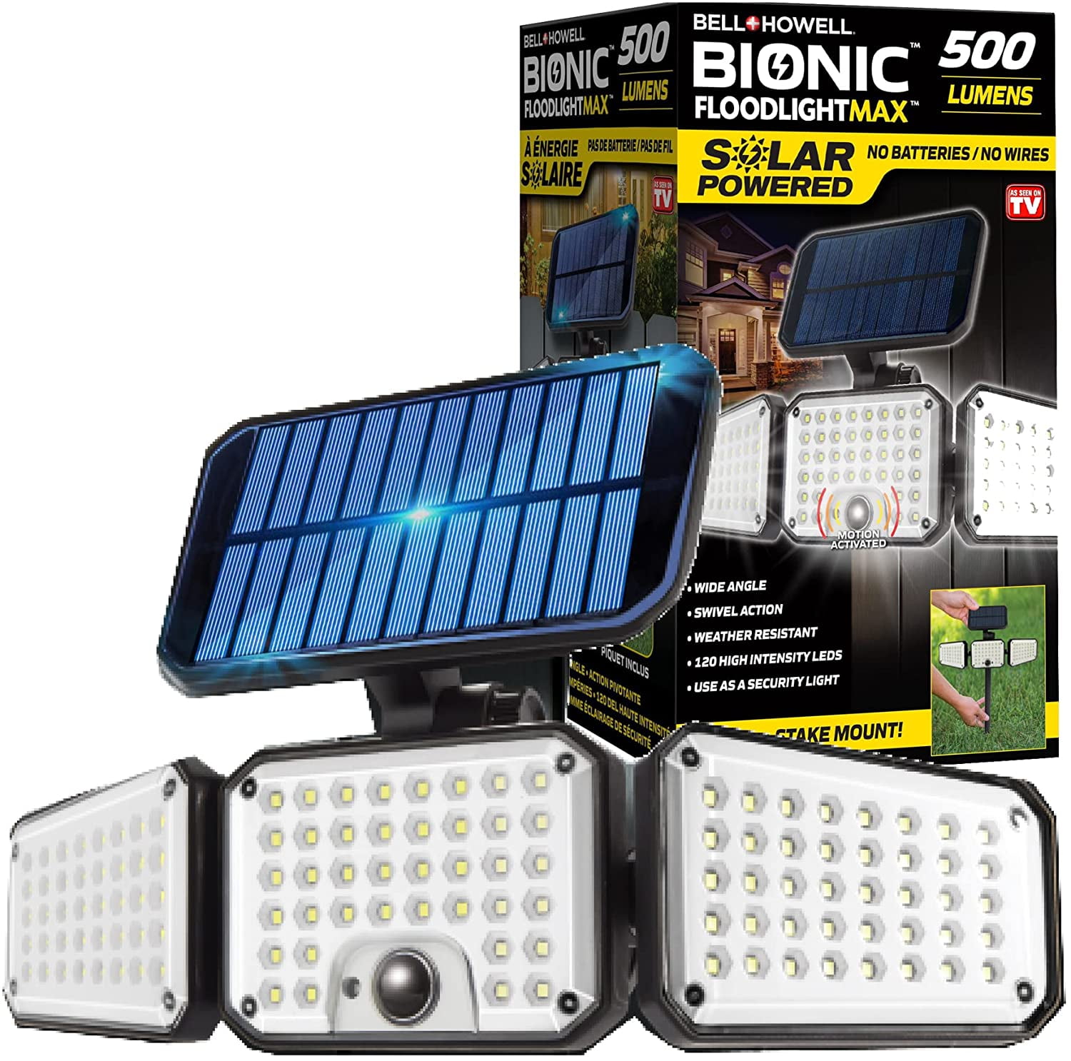 Bell+Howell Bionic Floodlight Max, Solar Powered LED Light, Motion activated, High Intensity LED