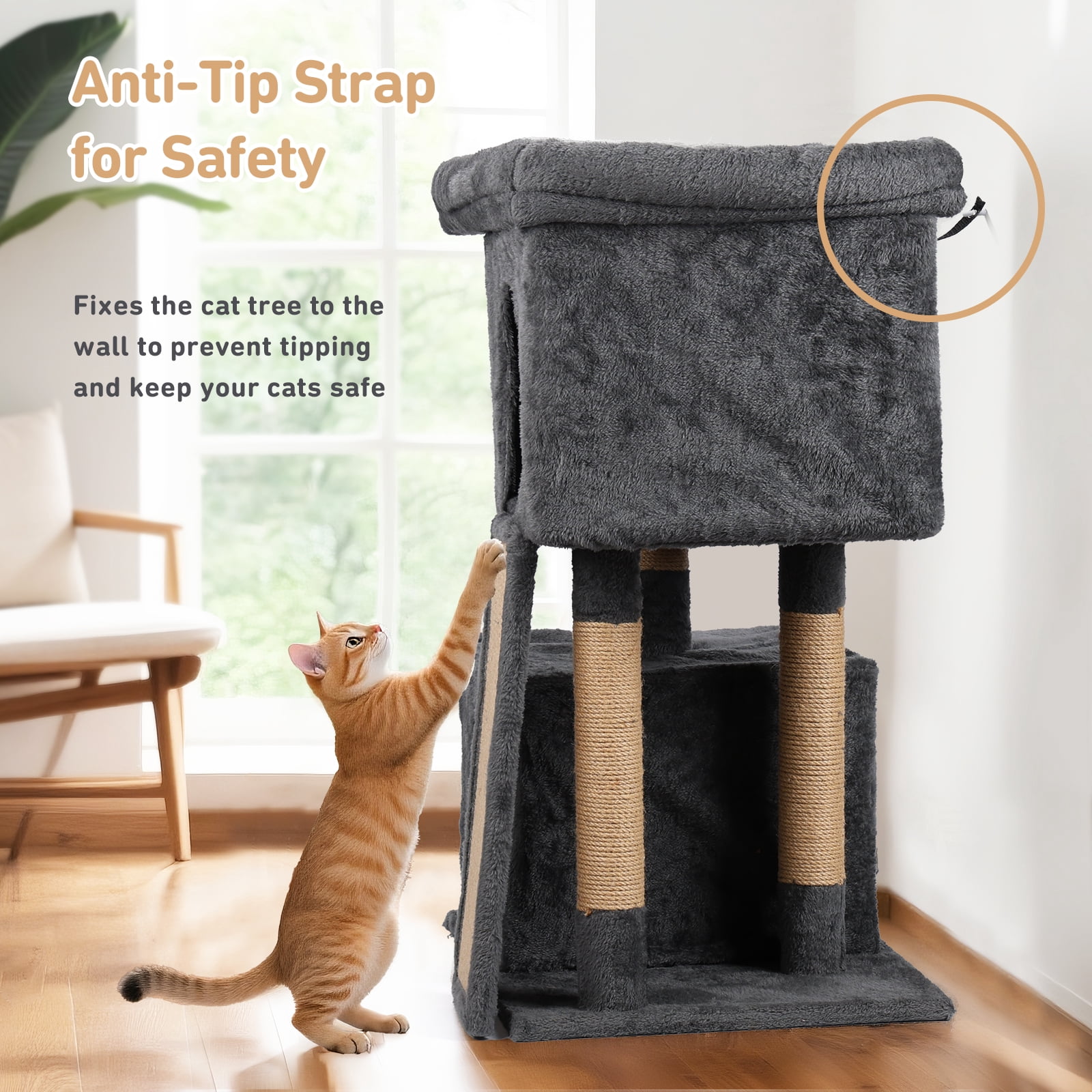 ZephyPaws 36in Cat Tree for Large Adult Cats,Cat Tower Condo with Extra Large Perch,Scratching Posts for Kittens Indoor Cats,Gray