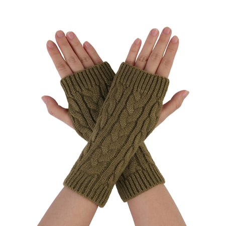 INSPIRE CHIC Unisex Stretchy Elastic Thumbhole Knitted Fingerless Gloves Brown One Size