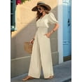 thumbnail image 5 of Womens Jumpsuits Short Sleeve V Neck Dressy Casual Wide Leg Pants Romper Beige L, 5 of 9