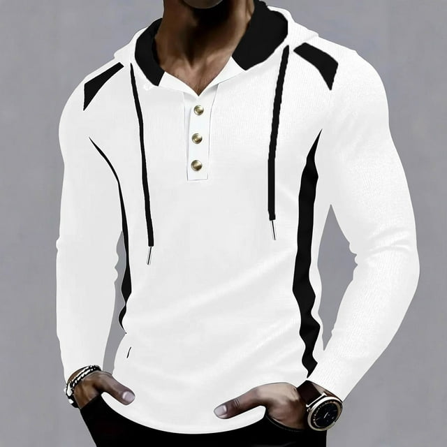 pstuiky camisas de manga larga para hombre, Sudadera con capucha, manga larga, botones y bolsillo para hombre Tops casuales para hombres xxxl