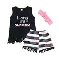 thumbnail image 2 of EGNMCR Robe pour Filles, Robe à Manches Courtes Col en V Cheville Bébé Fille Coton Imprimé Lettre Vêtements à Franges Ensemble Trois Pièces Robe Fille, 2 of 8