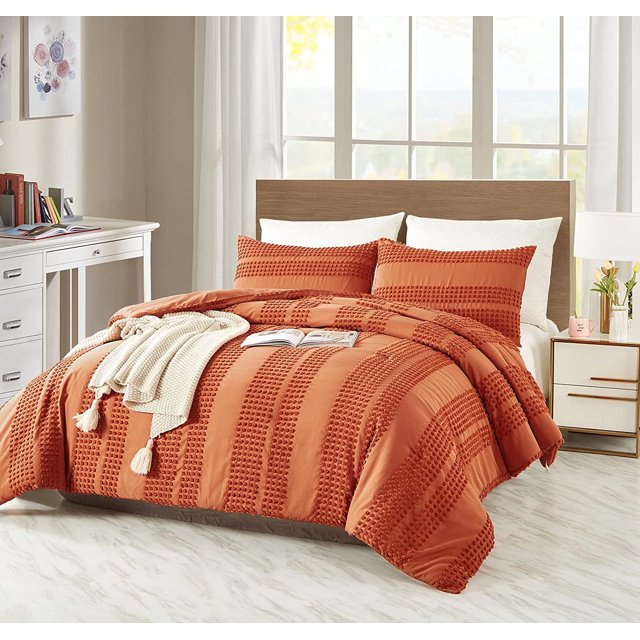Queen Comforter Set Caramel Tufted Comforter Sets Bedding for Queen Bed 3PCS Boho Comforter Soft Fluffy Lightweight Comforter with 2 Pillow Cases for All Season