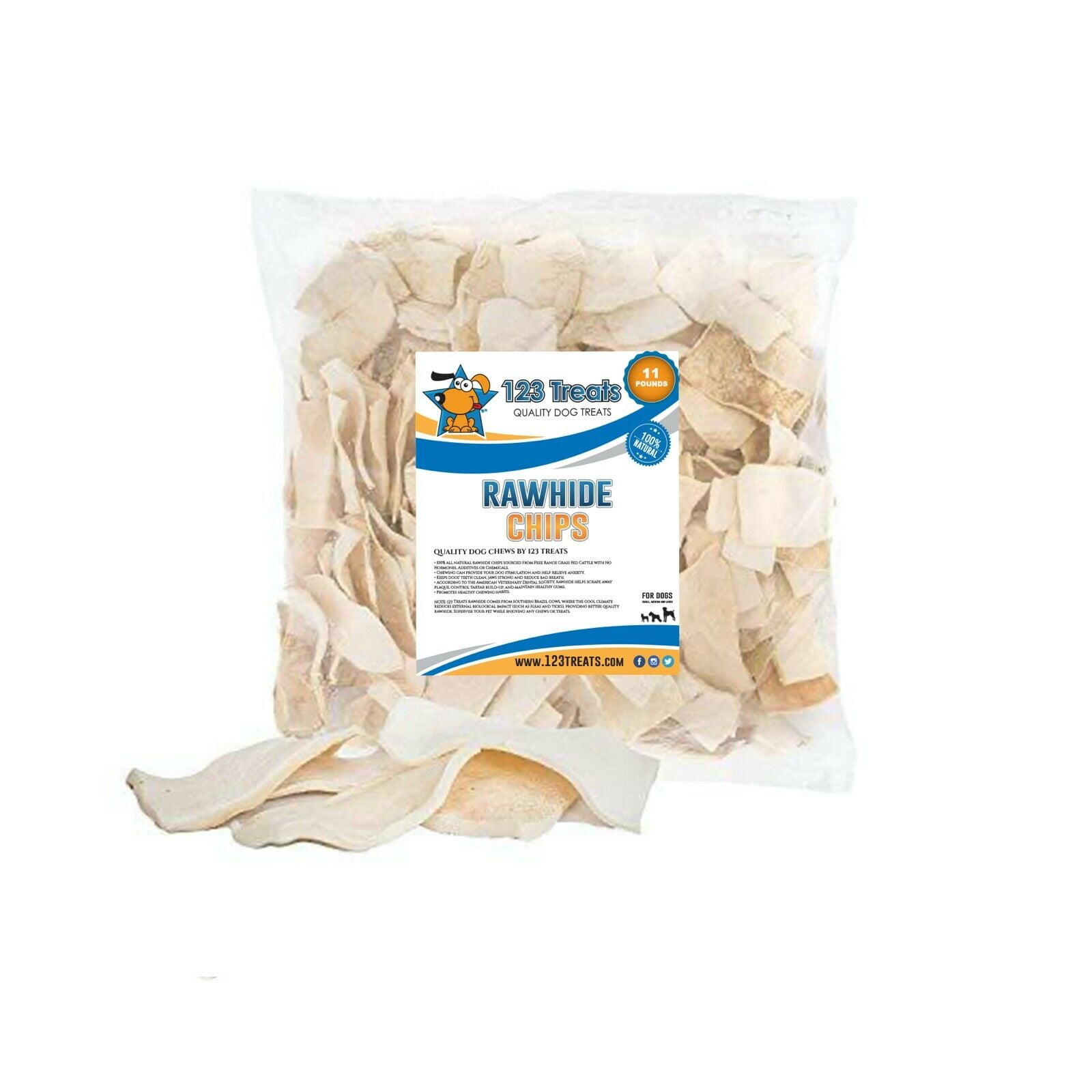 123 Treats Rawhide Chips for Dogs (11 Pounds Large) Bulk Dog Rawhide