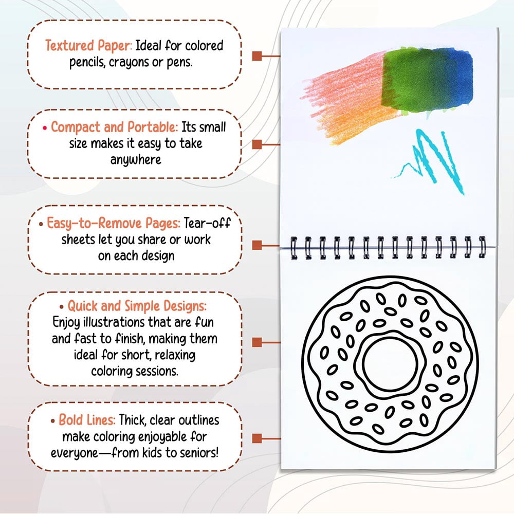 Various Themes Mini Coloring Book Spiral Bound for Adult, Pack 6, 3.5” x 3.5” Pocket Size, 40 Coloring Pages Stress & Anxiety Relief, Travel for Women Men