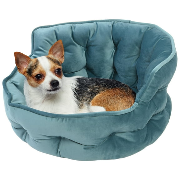 Precious Tails Ultra Plush Mini Tufted Velvet Round Cuddler Dog Cat Pet Bed - Small