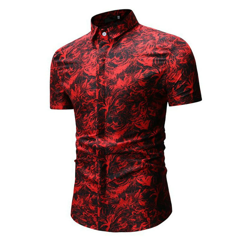 fritaget katastrofe Bebrejde Red Men'S Dress Shirts Men'S Summer Print Turn-Down Collar Slim Fit Short  Sleeve Top Shirt Blouse - Walmart.com