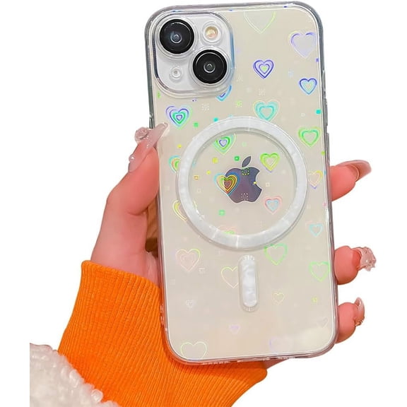 Love Heart  Clear Aesthetic Bling [Compatible with MagSafe Wireless Charging] Case for Women Girls Compatible with iPhone Case (iPhone 12 Pro Max)