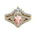 thumbnail image 4 of Wedding Ring Set for Women Pear Cut Pink Morganite Halo Diamond Ring 14K Gold (I,I1), 4 of 5