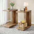 thumbnail image 2 of Finmind C-Shaped Side Table for Couch, 2-Tier C Table with Sturdy Pedestal, Farmhouse Sofa End Table for Living Room, Bedroom, Brown (Set of 2), 2 of 7