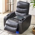 thumbnail image 2 of Comfort Stretch Power Recliner Chair for Adults,3PCS Electric Gray Leather Reclining Sofa for Living Room Home Theater Seating with Writing Board,LED Lights,Storage Console,USB Port,Cup Holders, 2 of 7