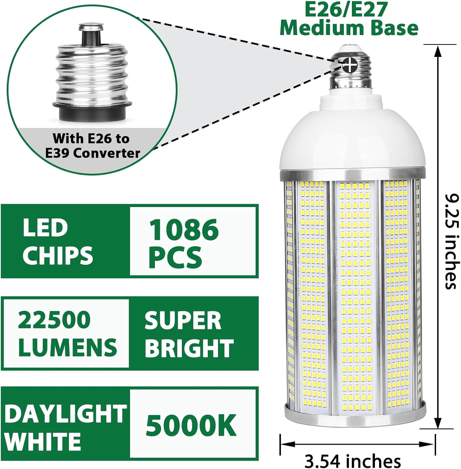 150W LED Corn Bulb, E26/E39 Mogul Base Lamp, 14000LM,5000K Daylight,AC85-265V, Replacement 350-400 Watt Metal Halide HID HPS CFL for Warehouse Parking Lot High Bay Light Fixture Garage Workshop