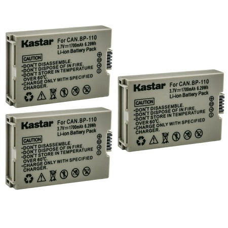 Kastar 3-Pack BP-110 Battery 3.7V 1700mAh Replacement for Canon VIXIA HF R20 HFR20 VIXIA HF R20 Red VIXIA HF R20 Silver VIXIA HF R200 HFR200 VIXIA HF R21 HFR21 VIXIA HF R28 HFR28 Cameras