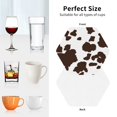 thumbnail image 6 of Honeii Brown Cow Print Leather Coaster Set of 4, Ideal for Safeguarding Your Furniture from Drinks Spills and Effortless Cleanup-Hexagon, 6 of 6