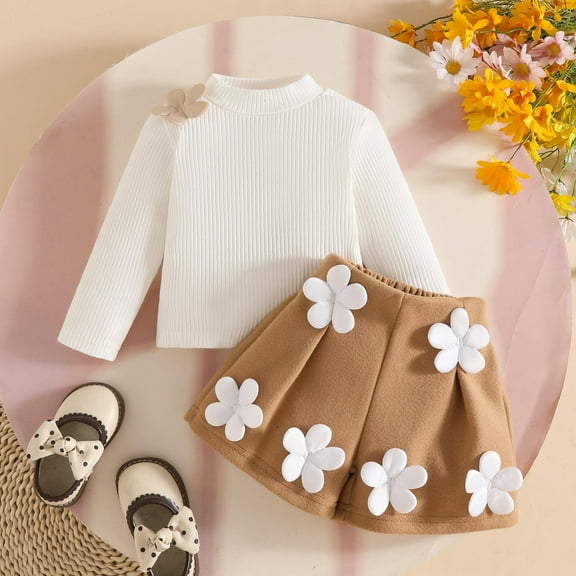 AUNVITO Infant Girls Winter 2-Piece Set Turtleneck Embroidered Top   Wool Blend Shorts Sweet Fashion Outfit