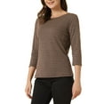 thumbnail image 4 of INSPIRE CHIC Women's Check Top Boat Neck 3/4 Sleeve Plaid Houndstooth Blouse L Brown Khaki, 4 of 6