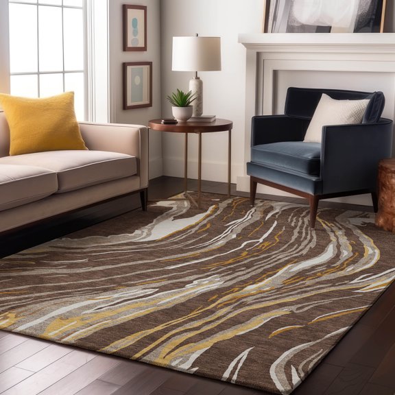 Addison Rugs Mayfield Premium Machine Washable Transitional Swirls Brown Rectangle Rug, 5' x 7'6"