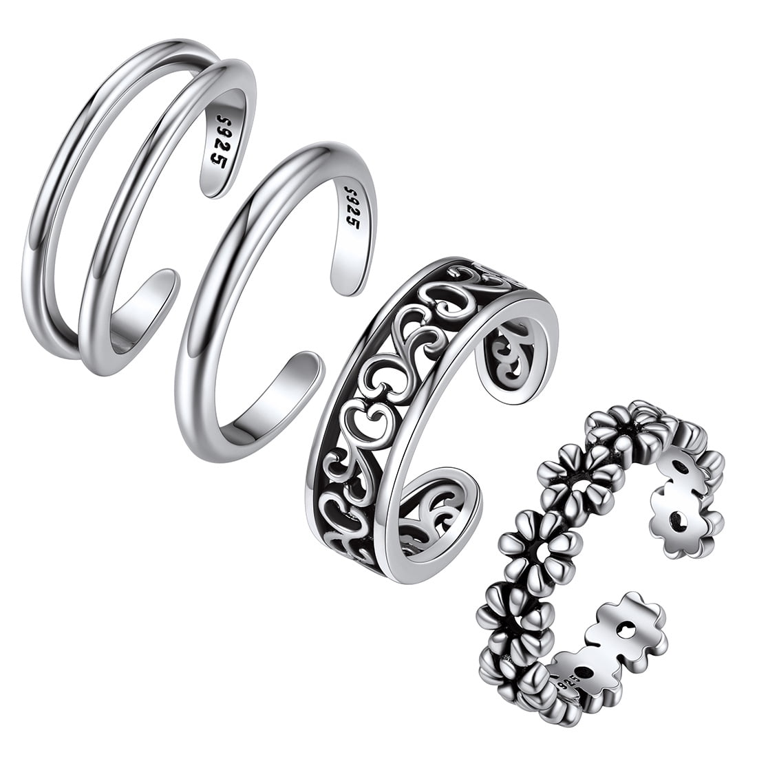 ChicSilver Adjustable Toe Ring for Women Teen 925 Sterling Silver Open Tail Ring Band Hawaiian Foot Jewelry 4PCS