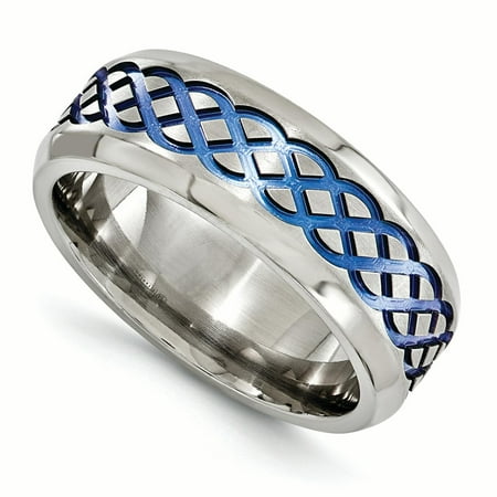 Fancy Wedding Designs (Edward Mirell Titanium Blue Anodized Brushed 8mm Wedding Ring Band Size 9.50 Man Fancy Designed Celtic Fashion Jewelry Dad Mens Gift)