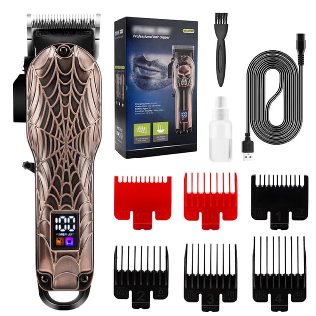 USB Electric Hair Clipper Barber LCD Display Hair Clippers Beard Trimmer Household Hair Trimmer Set Salon Haircut Machine IPX4 Waterproof USB Charging with 6 Clipping Brushes Lube Oil