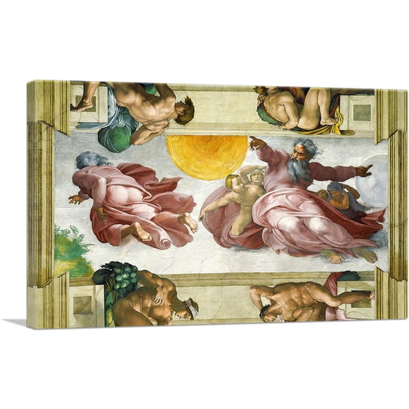 ARTCANVAS la Création du Soleil, Lune et Végétation 1511 Impression sur Toile par Michelangelo - Taille : 18 Pouces x 12 Pouces (0.75 Pouces de Profondeur)