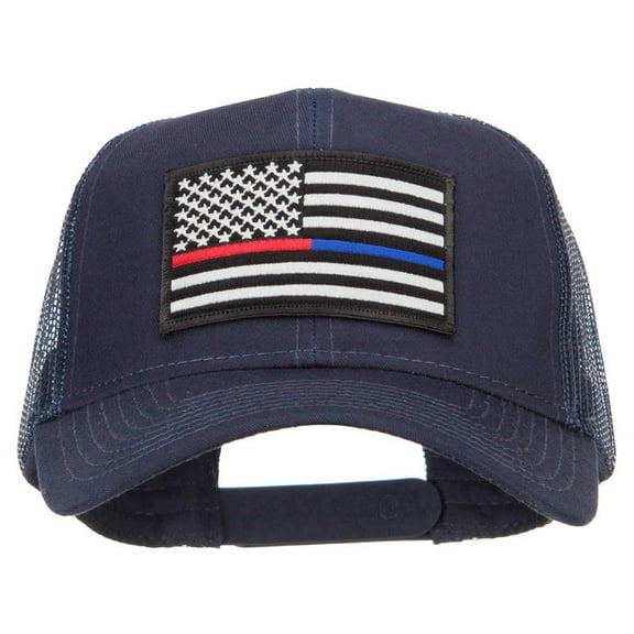 Thin Red Blue Line USA Flag Patched Mesh Cap - Navy OSFM