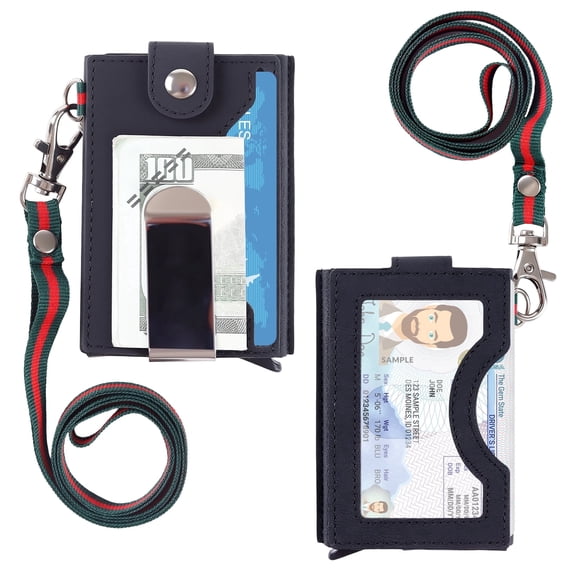 Slim Wallets for Men, Mens Minimalist Wallet, RFID Blocking Smart Pop Up Card Wallet, Thin Credit Card Holder with Strap