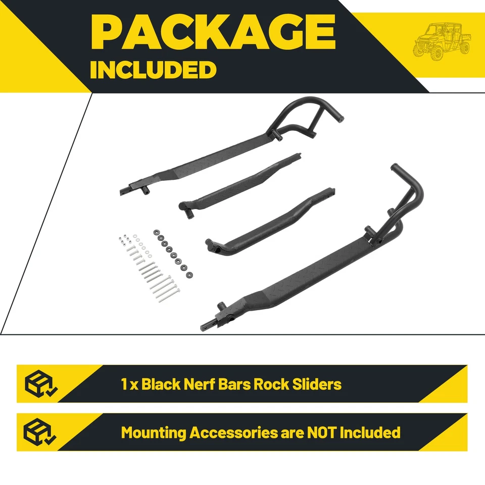Kojem Rock Sliders Nerf Bars Side Steps for 2019-2025 Polaris Ranger Crew XP 1000 Pair