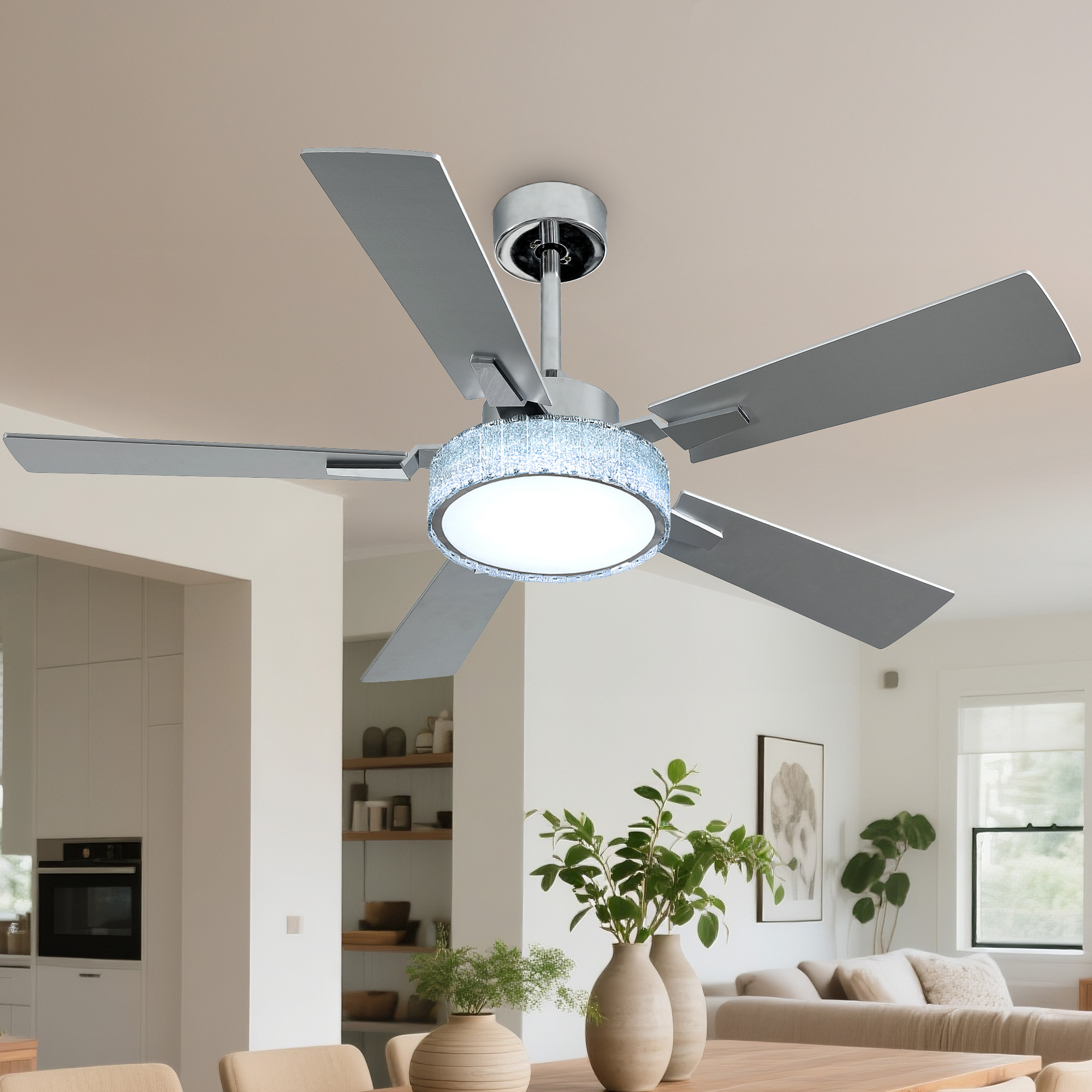 Uforic Modern Ceiling Fans with Lights and Remote & App, 52 Inch Indoor Chandelier Ceiling Fan with Light & Compatible with Alexa