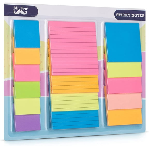 Mr. Pen- Sticky Notes Set, Assorted Sizes, 600 pcs, Colorful
