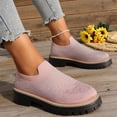 thumbnail image 4 of Women's Knit Rhinestone Platform Sneakers Breathable Mesh Round Toe Slip On Lug Sole Loafers Lightweight Walking Sport Casual Shoes, 4 of 5
