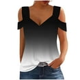 thumbnail image 1 of Plebaso Cold Shoulder Womens Gradient Tops V Neck Short Sleeve Blouses Loose Basic Tees Summer Casual Shirts, 1 of 5