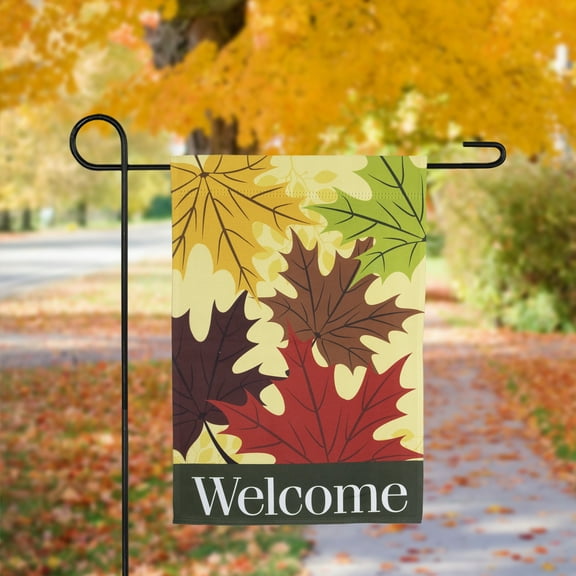 Northlight Maple Leaves 'Welcome' Fall Harvest Outdoor Garden Flag - 18" x 12.5"