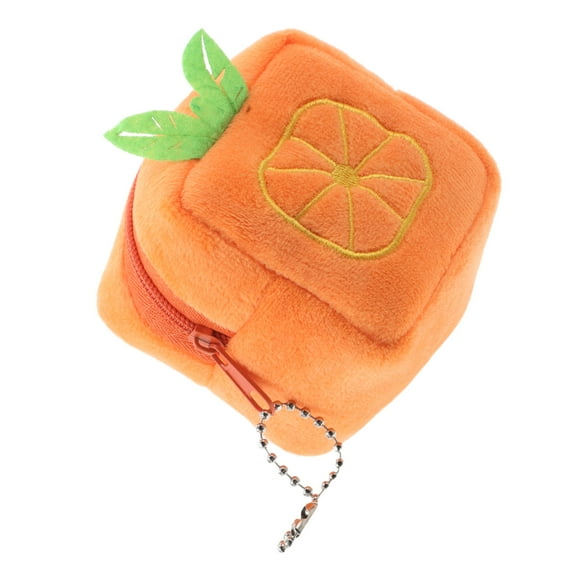 WHAMVOX Fluffy Orange Shaped Coin Purse Mini Plush Makeup Bag for Women Cute Change Wallet Girls Fruit Coin Purse for Lipsticks Earphones Small Items