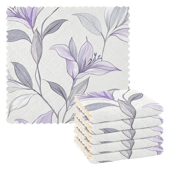 6 Pieces of Kitchen Towels 11x11Inch Kitchen Dish Cloths Kitchen Dish Towels Reuseable Cleaning Cloths Colorful Purple Flower