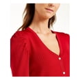 thumbnail image 3 of INC Womens Red Ribbed Long Sleeve Open Cardigan Button Up Sweater Size: M, 3 of 4