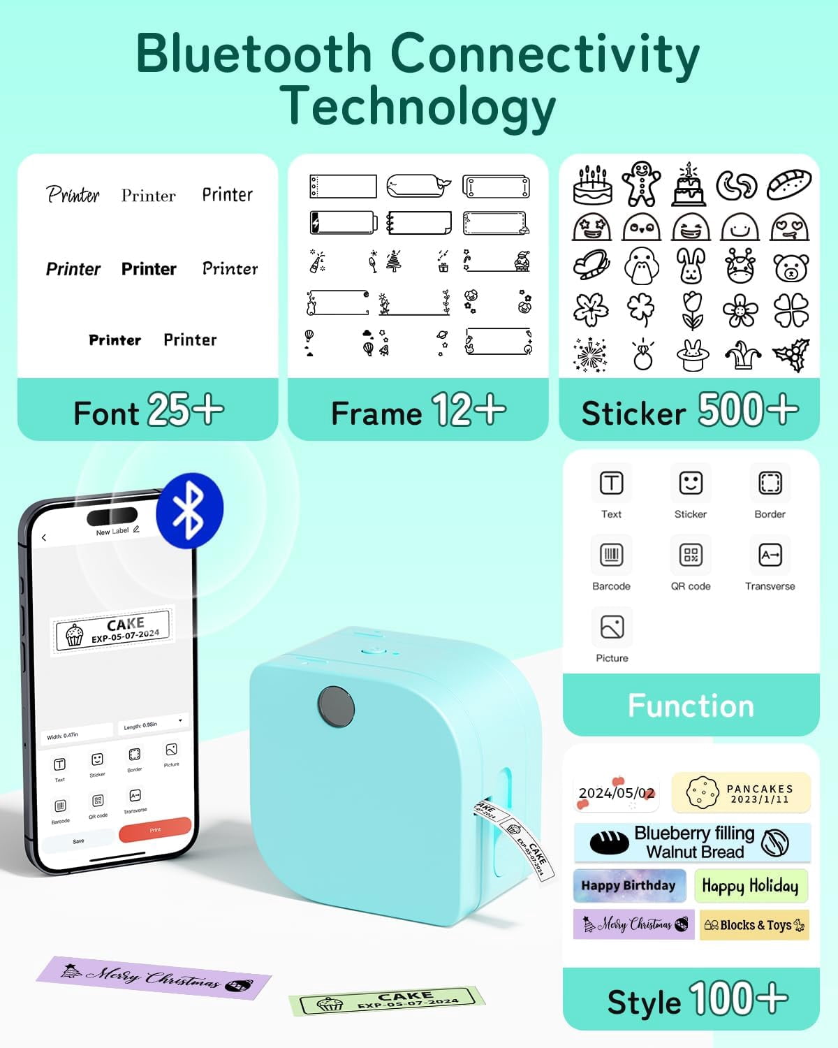 Phomemo P12 Portable Bluetooth Label Maker Machine with Tape Handheld Built-in Cutter Small Label Maker- Effortlessly Organize and Personalize Labels for Home, Office, and On-the-Go(Green)