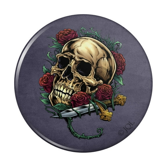 Roses Skull and Dagger Pinback Button Pin