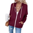 thumbnail image 7 of Staron Women's Lightweight Sun Protection Jacket Long Sleeve UPF Hooded Casual Zippered Front with Pockets Spring Summer Fall Beach Travel Outerwear, Wine XXL, 7 of 7