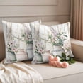 thumbnail image 2 of Spring Flowers Pillow Covers 2 Pack Vintage Floral Watercolor Plant Wood Texture Pillowcase Waterproof Outdoor Throw Pillow Cover for Patio Garden Square Cushion 24”x24”, 2 of 9