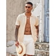 thumbnail image 3 of COOFANDY Mens Summer Button Down Shirt Knitted Vintage Tees Vacation Shirts Short Sleeve Crochet Shirt Knitted Beach T-Shirts, 3 of 6