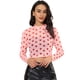 thumbnail image 2 of Blusa de malla Allegra K Cuello redondo Estampado de Corazón Semitransparente Rosa S, 2 of 6