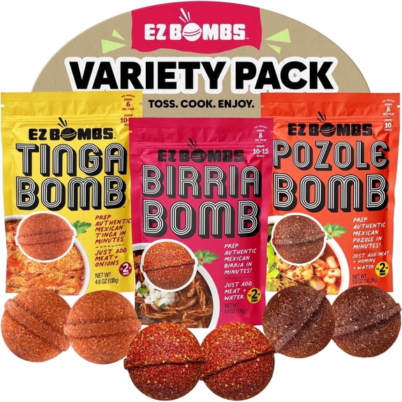 EZ Bombs Variety Pack – Pozole, Tinga & Birria Bomb Seasonings – Authentic Mexican Spice Mix for Tacos, Tortas, Nachos & Pozole Soup – Made with Real Chiles, Herbs & Spices for Quick, Flavorful Meals