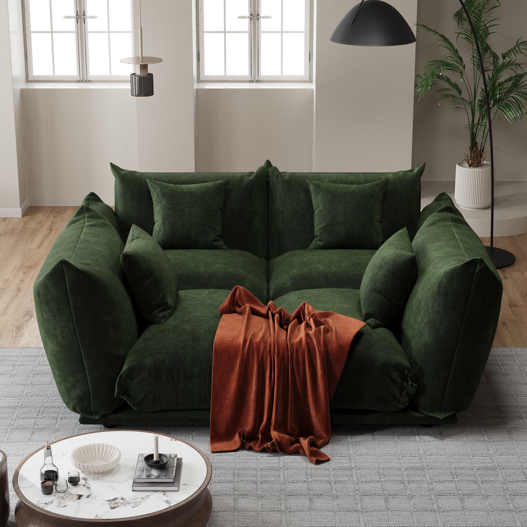 Advwin 136" 4-Seater Modular Sectional Sofa, Modern Oversized Cloud Couch with Thick Cushions for Living Room, Bedroom, Apartment, Small Spaces, Green