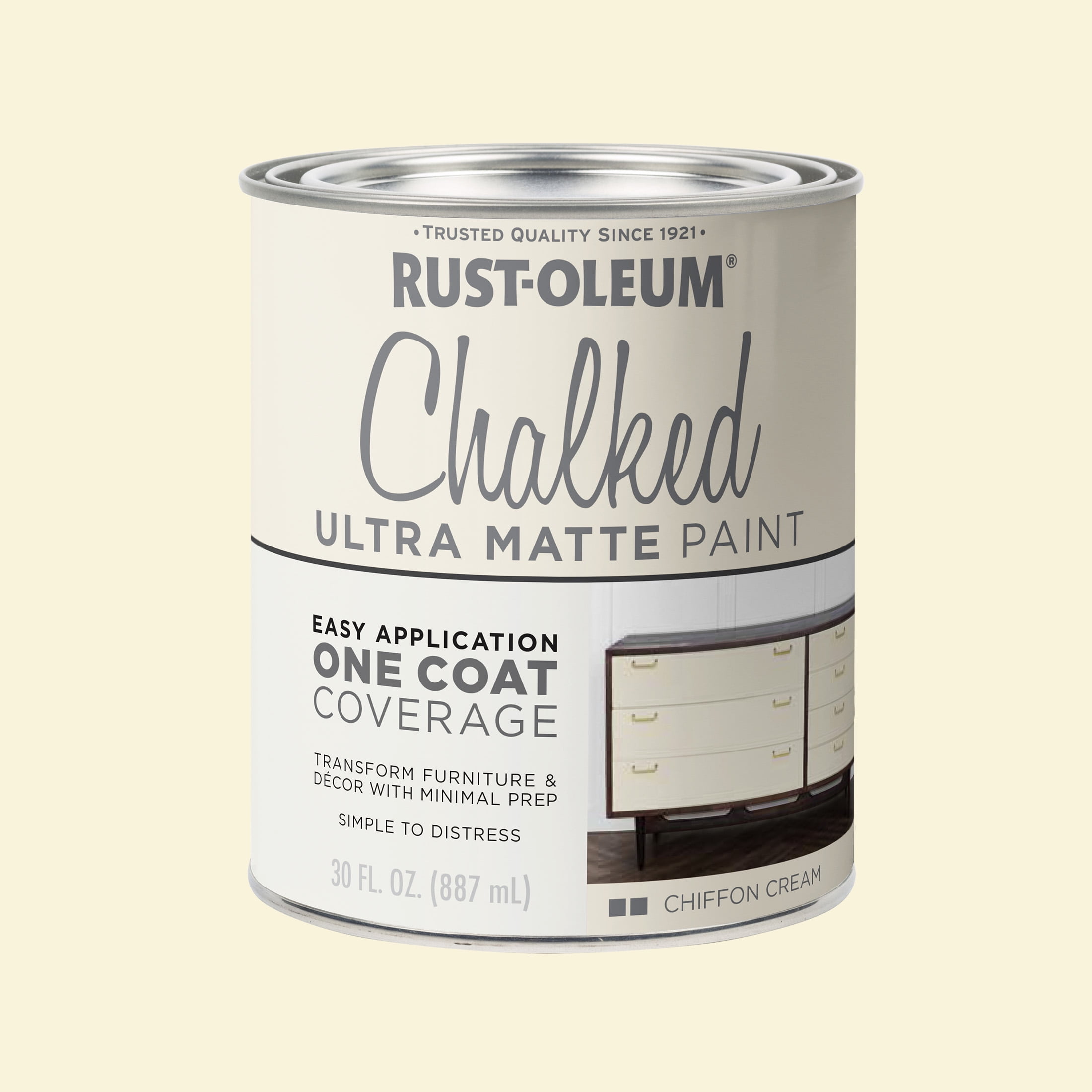 (6 pack) Chiffon Cream, Rust-Oleum Chalked Ultra Matte Paint, Quart