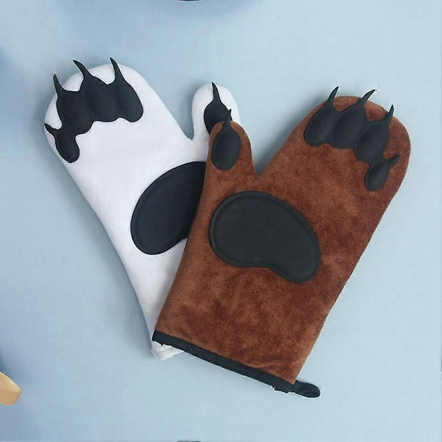 1 Pair Microwave Gloves Cute Bear Claw Oven Insulation Gloves Kitchen Baking Supplies