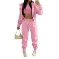 thumbnail image 1 of Daeful Ladies 3 Pieces Outfit Hoodies Tracksuit Sets Sports Solid Color Loose Fit Jogger Set Pink 2XL, 1 of 2